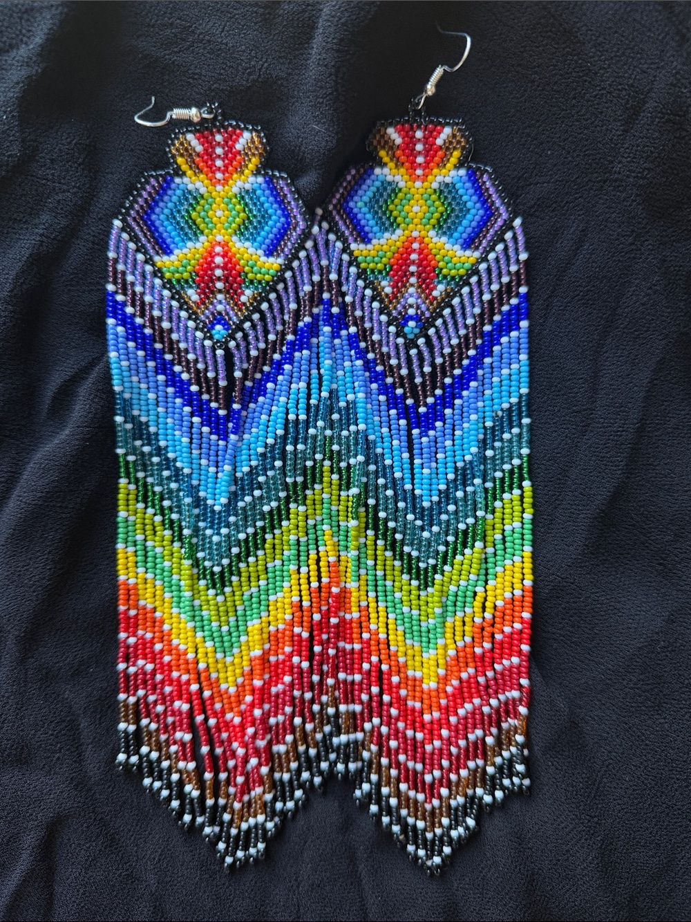 8” Handmade Multicolor Beaded Fringe Earrings